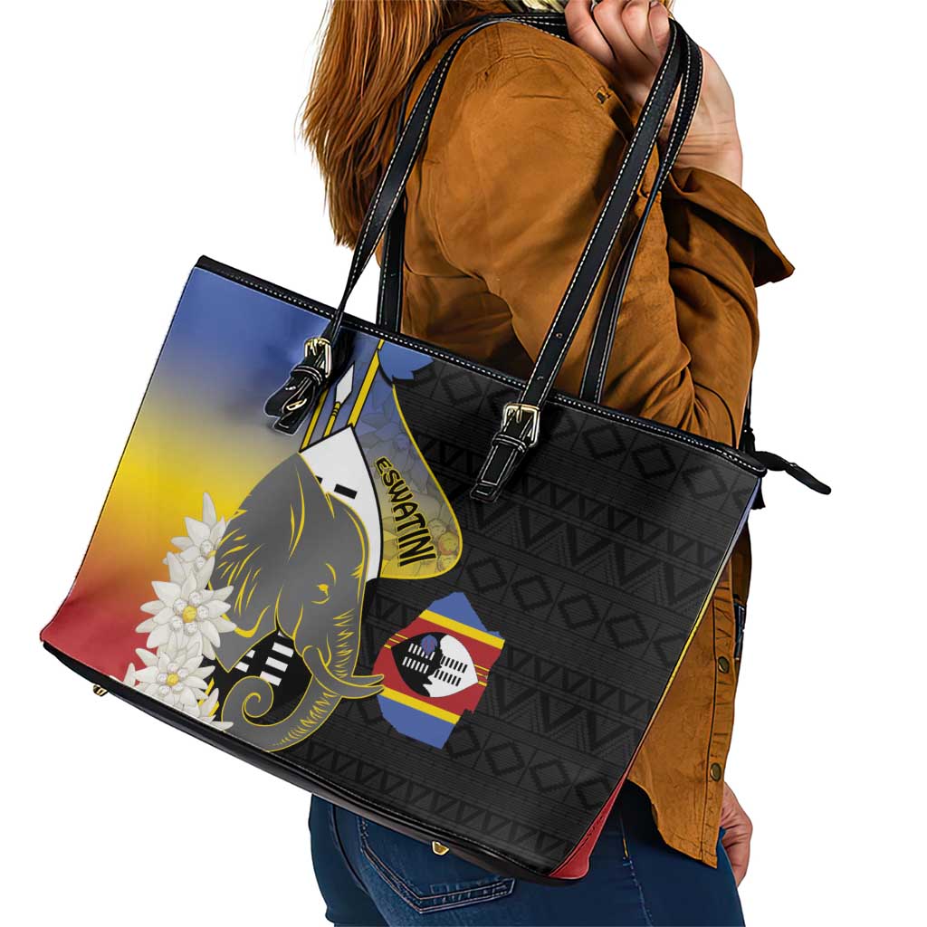 Eswatini Independence Day Leather Tote Bag Swaziland Nguni Shield African Pattern - Wonder Print Shop