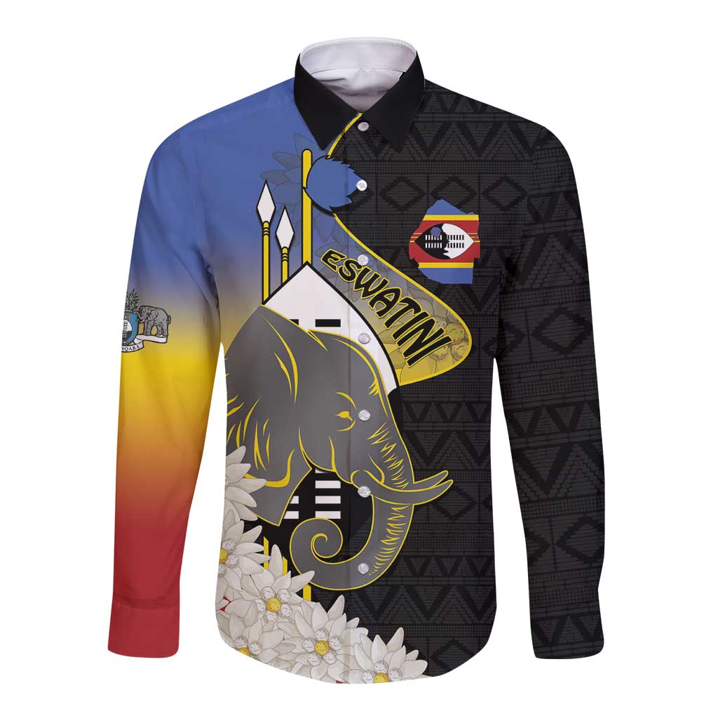 Eswatini Independence Day Long Sleeve Button Shirt Swaziland Nguni Shield African Pattern - Wonder Print Shop