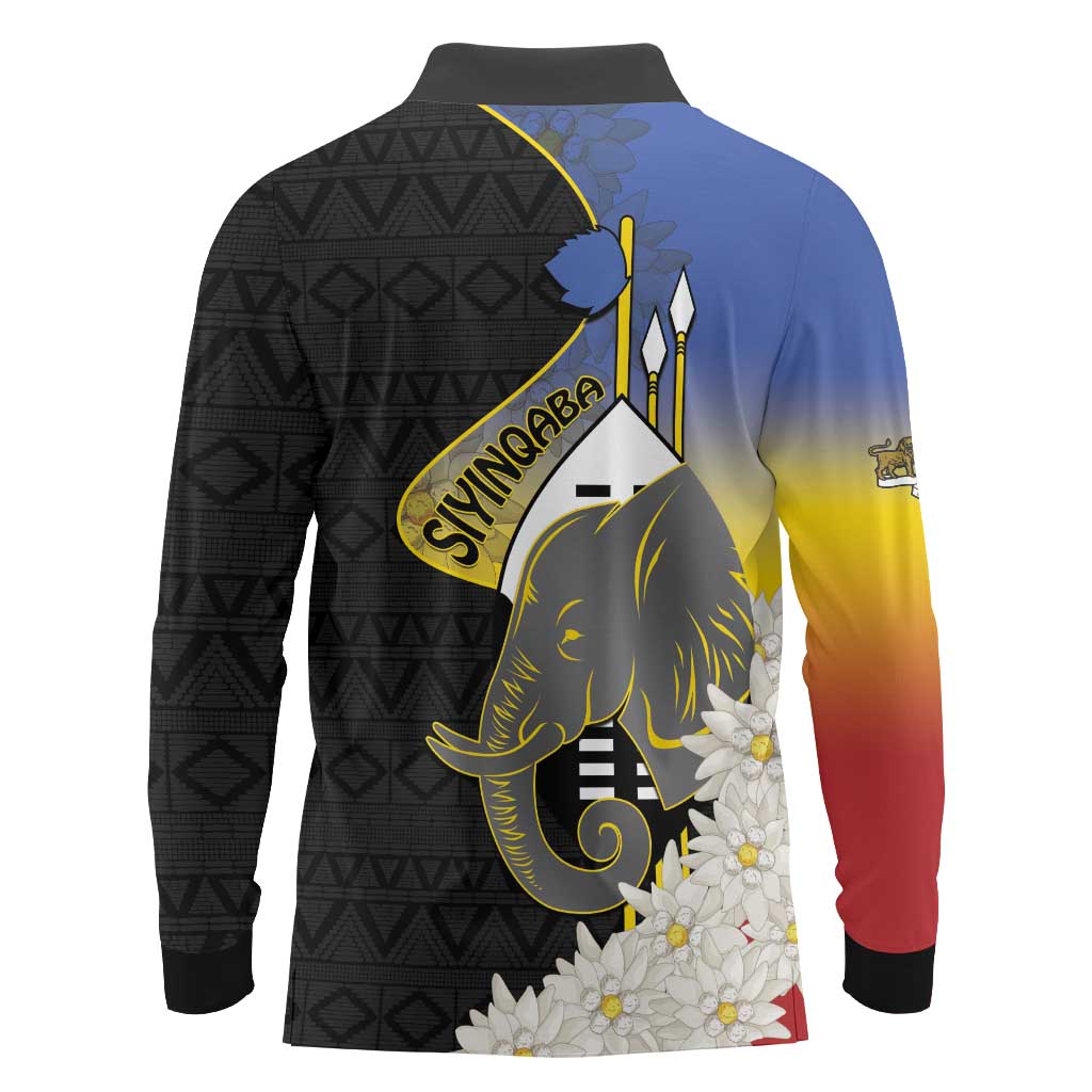Eswatini Independence Day Long Sleeve Polo Shirt Swaziland Nguni Shield African Pattern - Wonder Print Shop