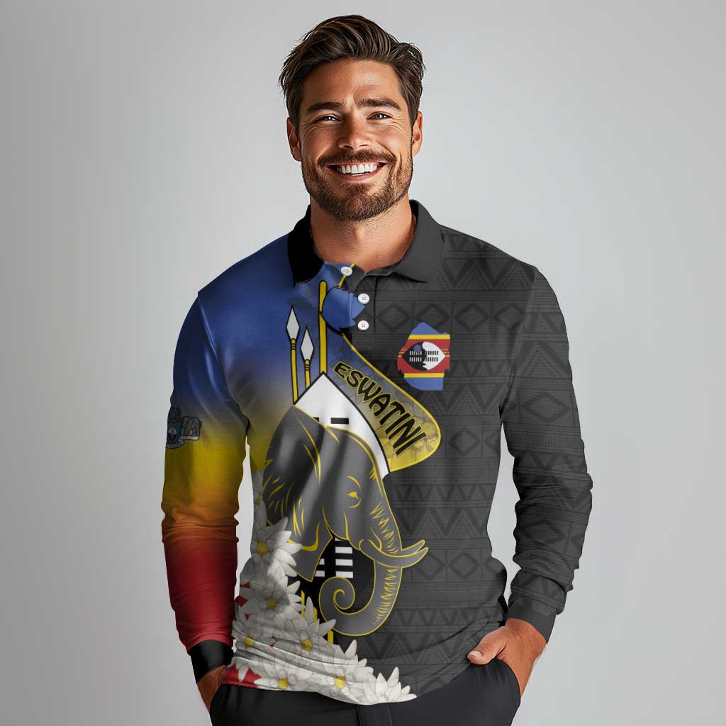 Eswatini Independence Day Long Sleeve Polo Shirt Swaziland Nguni Shield African Pattern - Wonder Print Shop