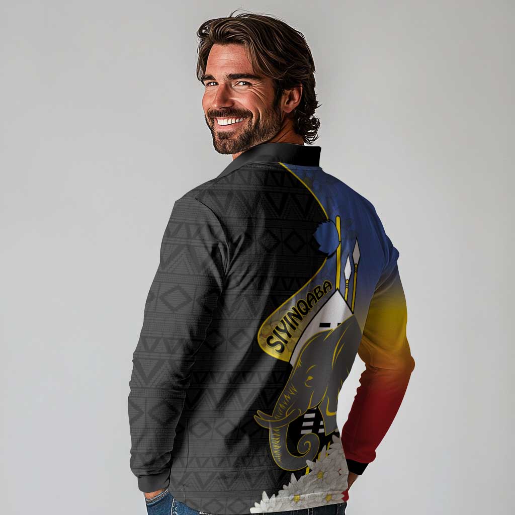 Eswatini Independence Day Long Sleeve Polo Shirt Swaziland Nguni Shield African Pattern - Wonder Print Shop