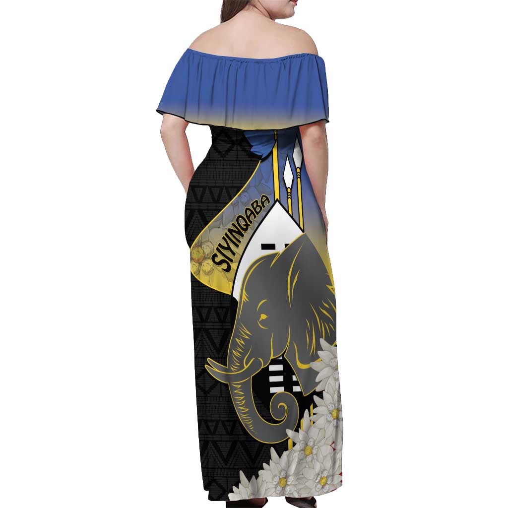 Eswatini Independence Day Off Shoulder Maxi Dress Swaziland Nguni Shield African Pattern - Wonder Print Shop
