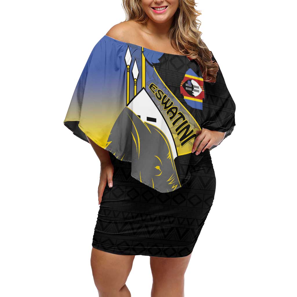 Eswatini Independence Day Off Shoulder Short Dress Swaziland Nguni Shield African Pattern - Wonder Print Shop