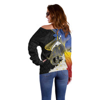 Eswatini Independence Day Off Shoulder Sweater Swaziland Nguni Shield African Pattern - Wonder Print Shop