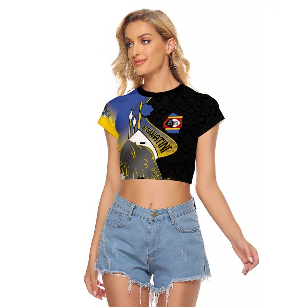Eswatini Independence Day Raglan Cropped T Shirt Swaziland Nguni Shield African Pattern - Wonder Print Shop