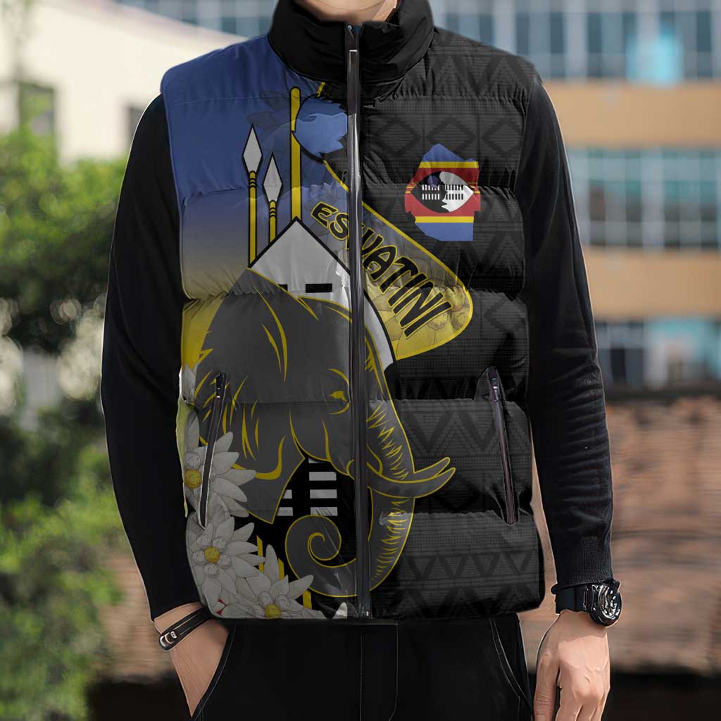 Eswatini Independence Day Sleeveless Puffer Jacket Swaziland Nguni Shield African Pattern - Wonder Print Shop