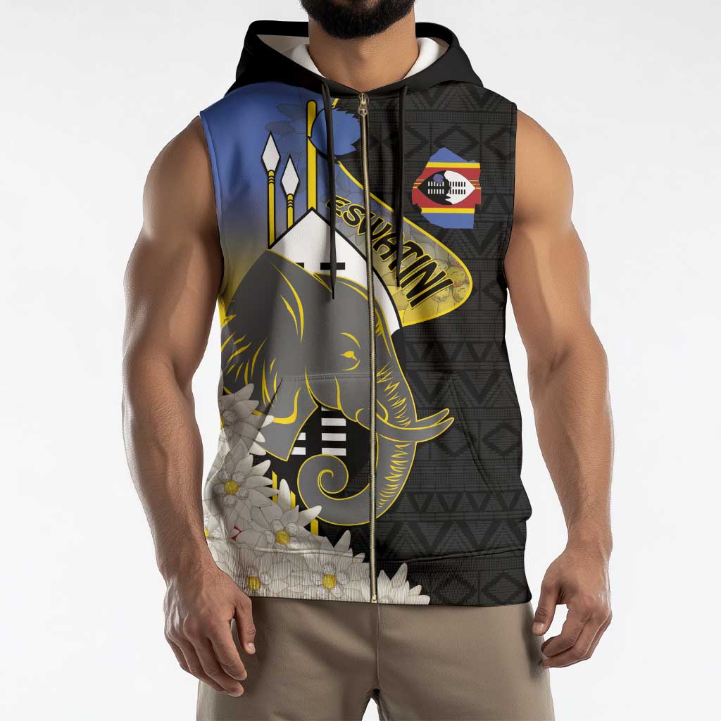 Eswatini Independence Day Sleeveless Zip Hoodie Swaziland Nguni Shield African Pattern - Wonder Print Shop