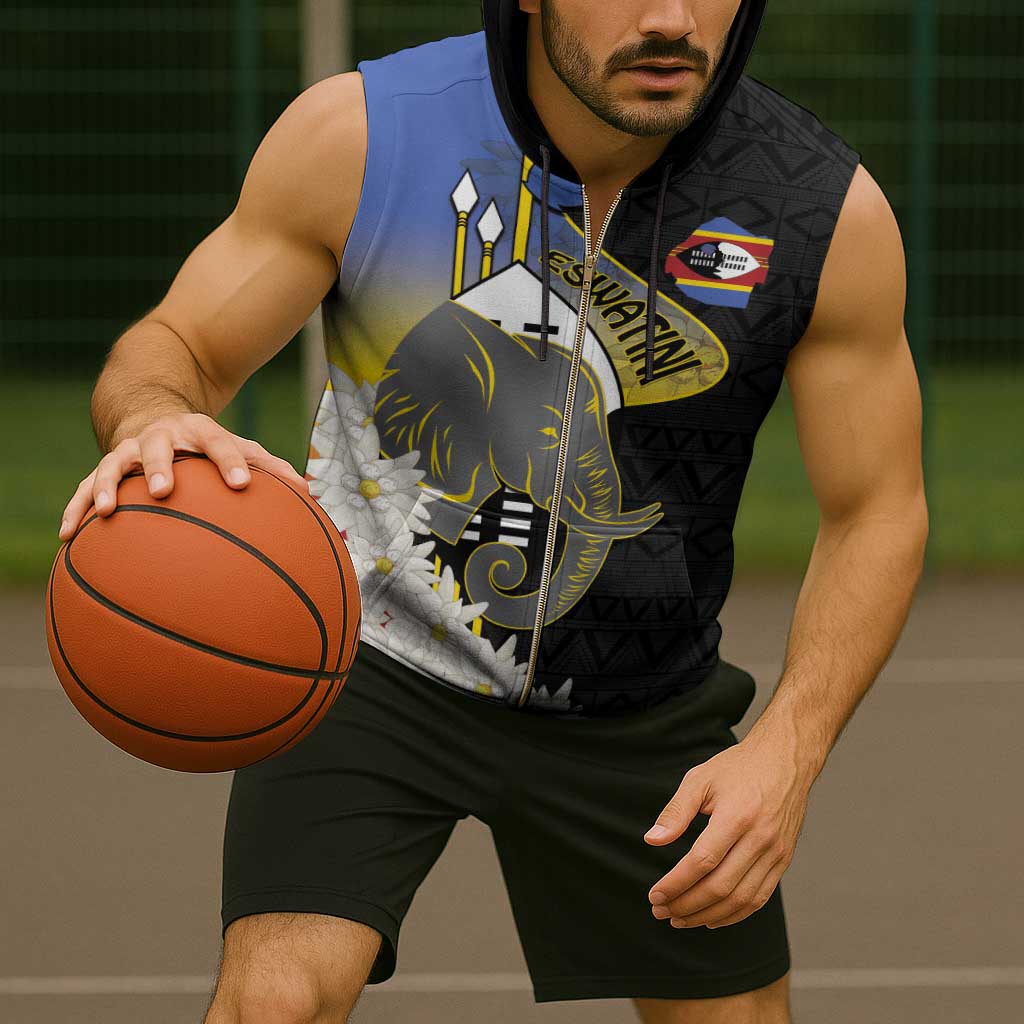 Eswatini Independence Day Sleeveless Zip Hoodie Swaziland Nguni Shield African Pattern - Wonder Print Shop