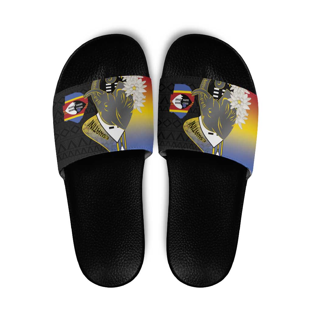 Eswatini Independence Day Slide Sandals Swaziland Nguni Shield African Pattern - Wonder Print Shop