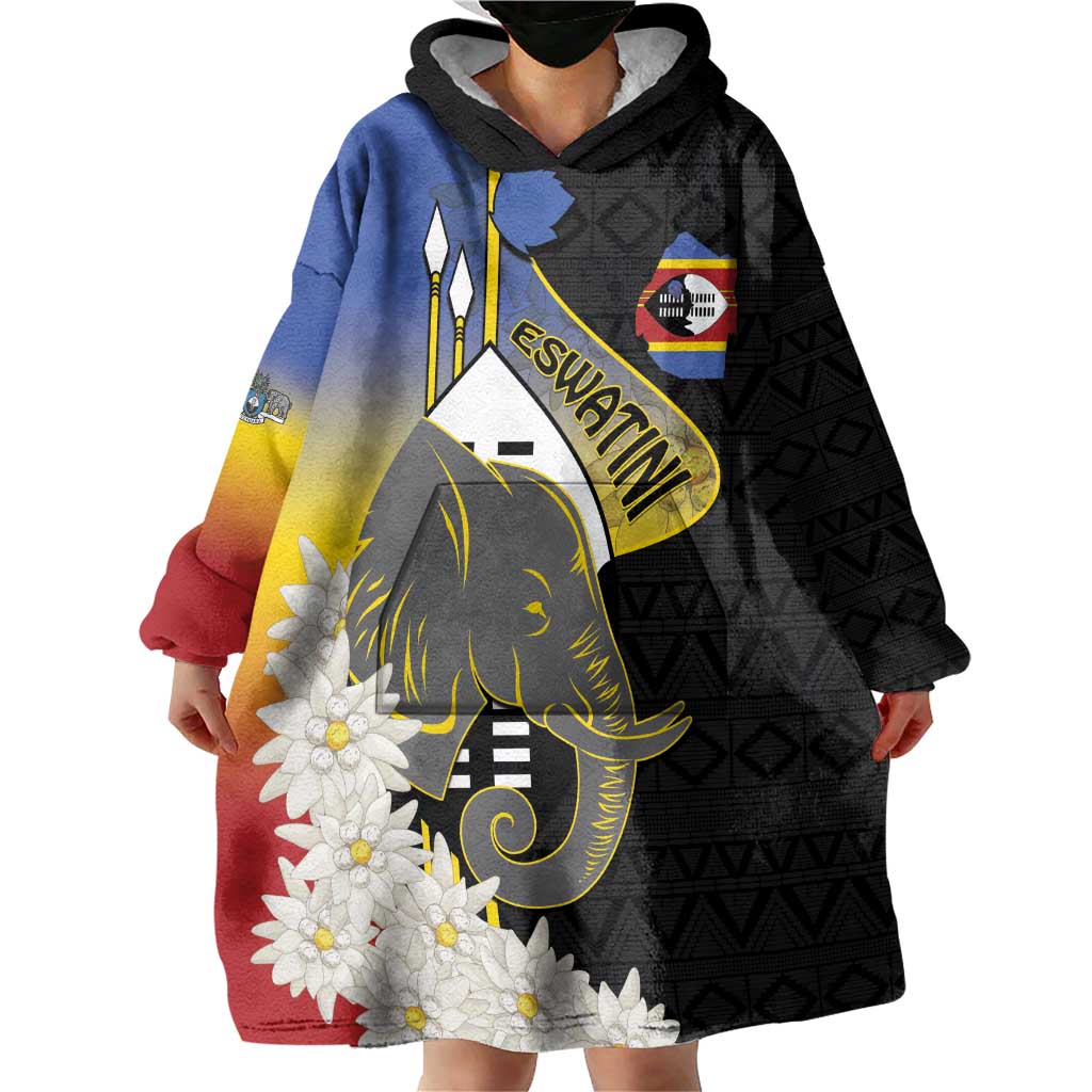 Eswatini Independence Day Wearable Blanket Hoodie Swaziland Nguni Shield African Pattern - Wonder Print Shop