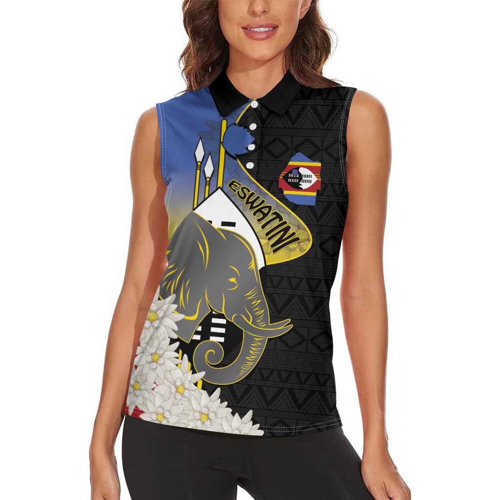 Eswatini Independence Day Women Sleeveless Polo Shirt Swaziland Nguni Shield African Pattern - Wonder Print Shop