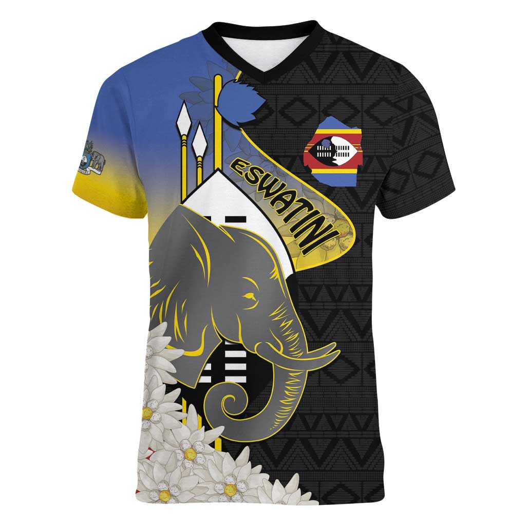Eswatini Independence Day Women V-Neck T-Shirt Swaziland Nguni Shield African Pattern - Wonder Print Shop