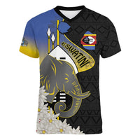 Eswatini Independence Day Women V-Neck T-Shirt Swaziland Nguni Shield African Pattern - Wonder Print Shop