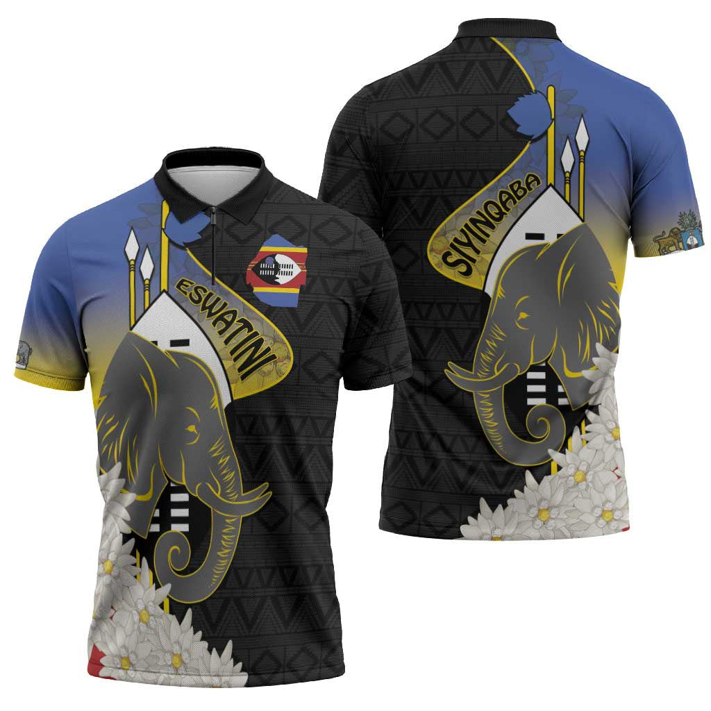 Eswatini Independence Day Zipper Polo Shirt Swaziland Nguni Shield African Pattern - Wonder Print Shop