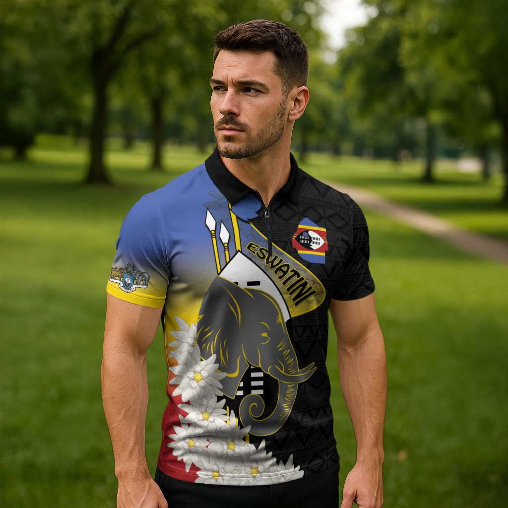 Eswatini Independence Day Zipper Polo Shirt Swaziland Nguni Shield African Pattern - Wonder Print Shop