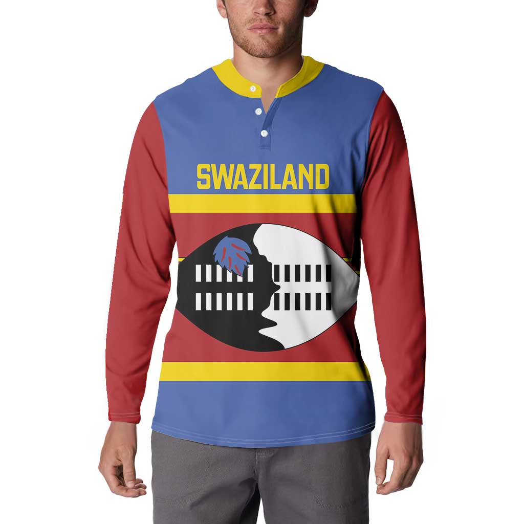 Swaziland Button Sweatshirt Siyinqaba Eswatini Flag Style - Wonder Print Shop