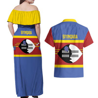 Swaziland Couples Matching Off Shoulder Maxi Dress and Hawaiian Shirt Siyinqaba Eswatini Flag Style - Wonder Print Shop