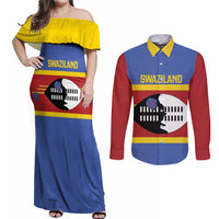 Swaziland Couples Matching Off Shoulder Maxi Dress and Long Sleeve Button Shirt Siyinqaba Eswatini Flag Style - Wonder Print Shop