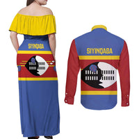 Swaziland Couples Matching Off Shoulder Maxi Dress and Long Sleeve Button Shirt Siyinqaba Eswatini Flag Style - Wonder Print Shop