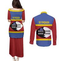 Swaziland Couples Matching Puletasi and Long Sleeve Button Shirt Siyinqaba Eswatini Flag Style - Wonder Print Shop