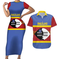 Swaziland Couples Matching Short Sleeve Bodycon Dress and Hawaiian Shirt Siyinqaba Eswatini Flag Style - Wonder Print Shop