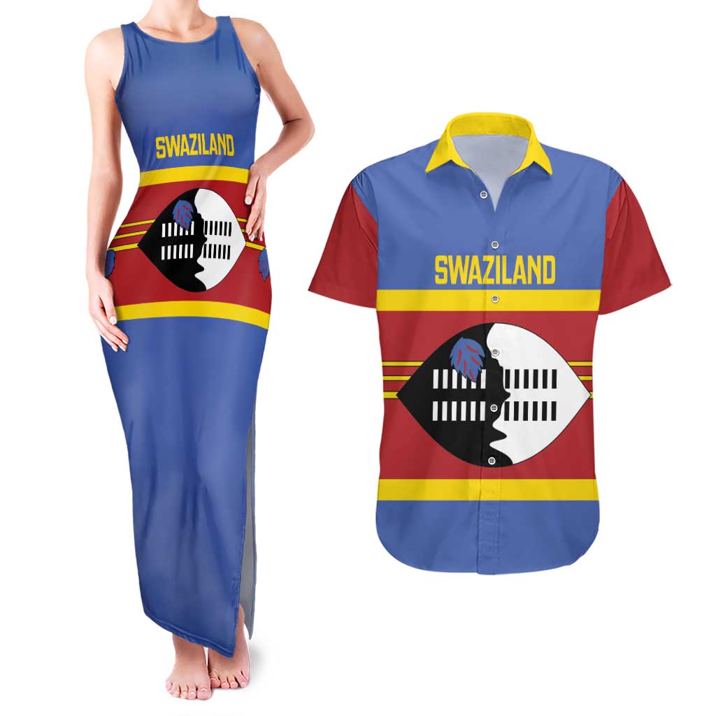 Swaziland Couples Matching Tank Maxi Dress and Hawaiian Shirt Siyinqaba Eswatini Flag Style - Wonder Print Shop