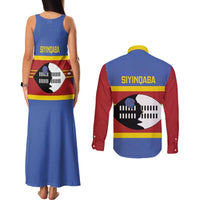 Swaziland Couples Matching Tank Maxi Dress and Long Sleeve Button Shirt Siyinqaba Eswatini Flag Style - Wonder Print Shop