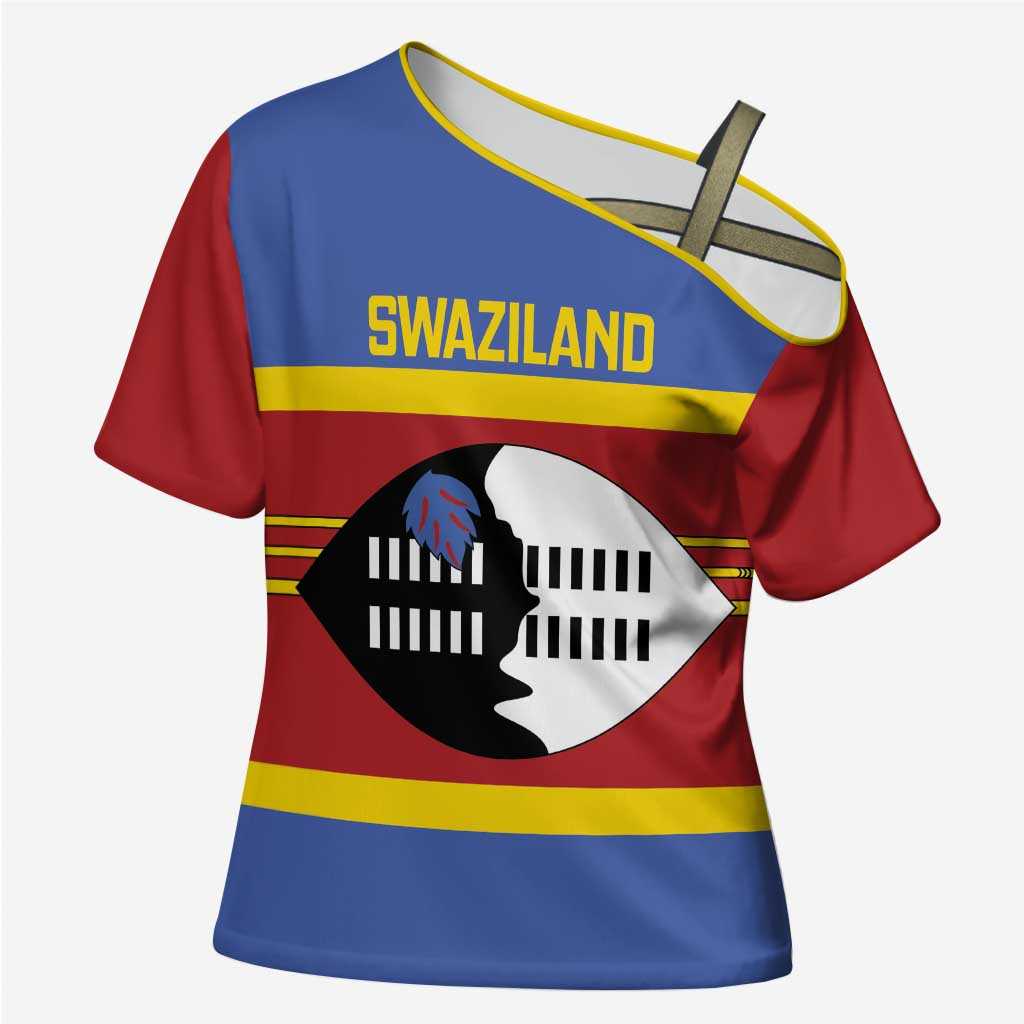 Swaziland Cross Shoulder Shirt Siyinqaba Eswatini Flag Style - Wonder Print Shop