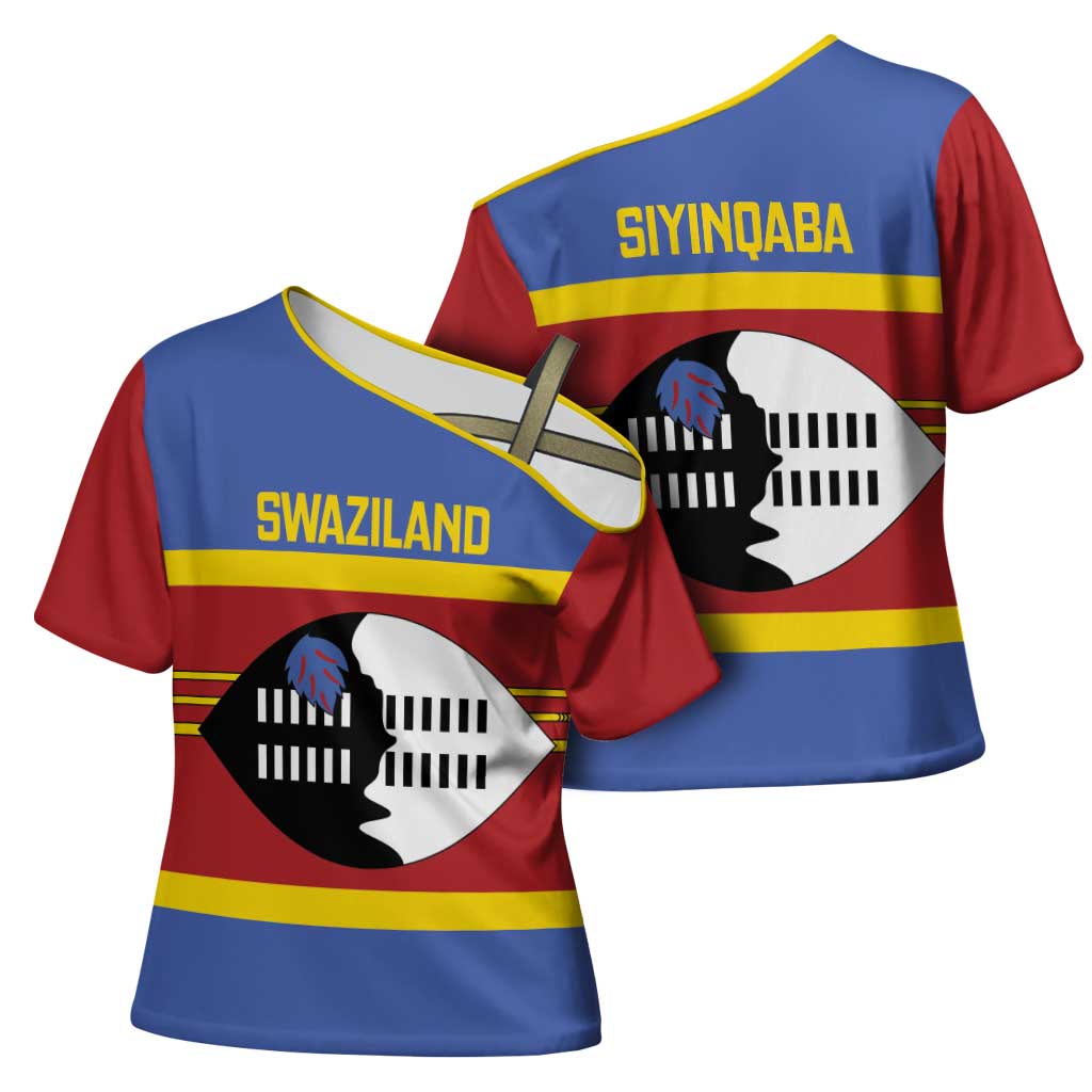 Swaziland Cross Shoulder Shirt Siyinqaba Eswatini Flag Style - Wonder Print Shop