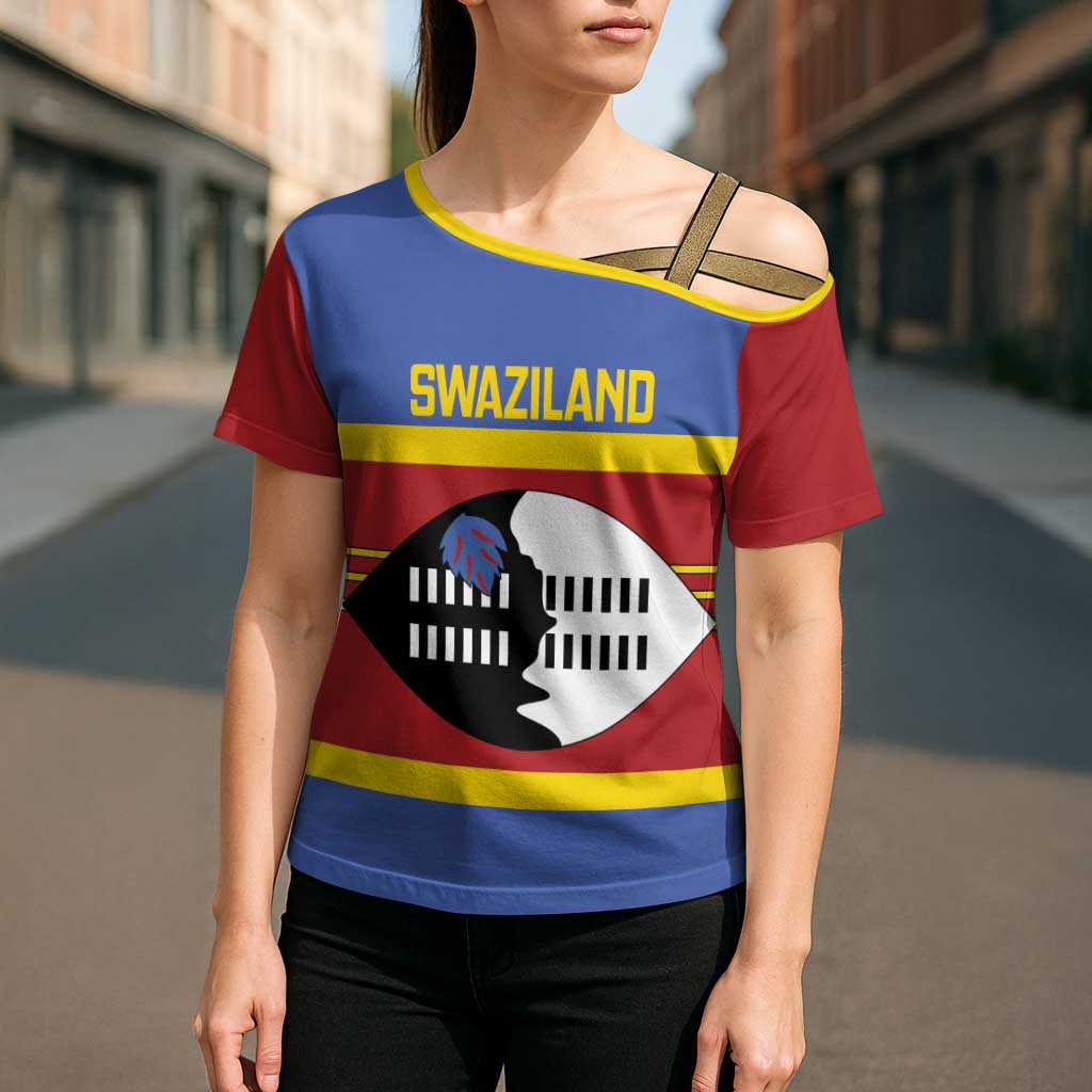 Swaziland Cross Shoulder Shirt Siyinqaba Eswatini Flag Style - Wonder Print Shop