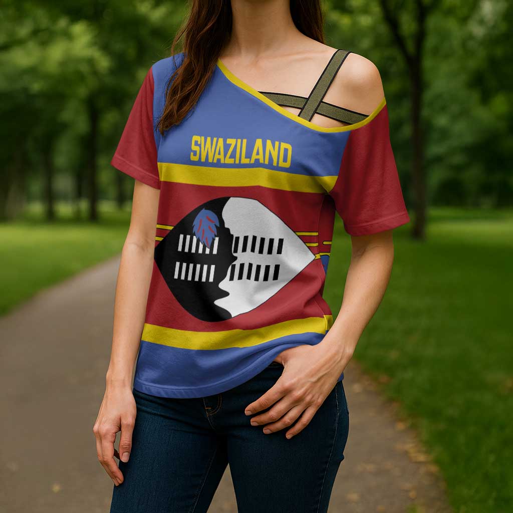 Swaziland Cross Shoulder Shirt Siyinqaba Eswatini Flag Style - Wonder Print Shop