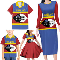 Swaziland Family Matching Long Sleeve Bodycon Dress and Hawaiian Shirt Siyinqaba Eswatini Flag Style - Wonder Print Shop