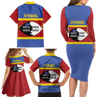 Swaziland Family Matching Long Sleeve Bodycon Dress and Hawaiian Shirt Siyinqaba Eswatini Flag Style - Wonder Print Shop