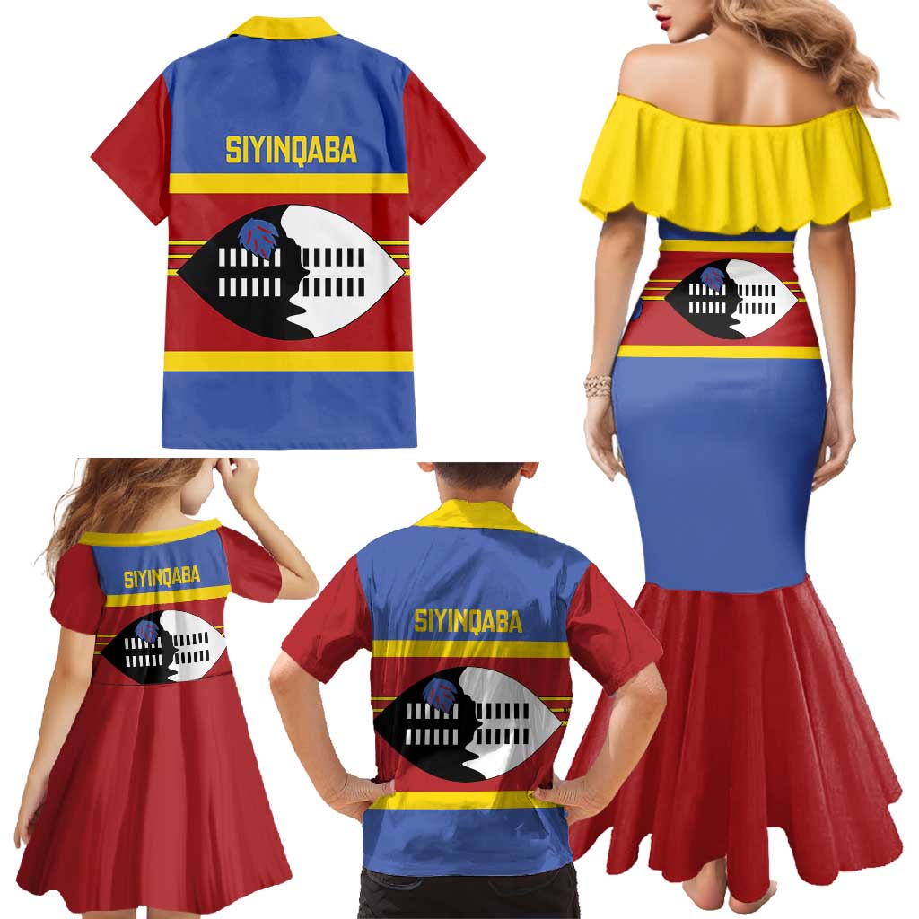 Swaziland Family Matching Mermaid Dress and Hawaiian Shirt Siyinqaba Eswatini Flag Style - Wonder Print Shop