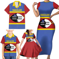 Swaziland Family Matching Short Sleeve Bodycon Dress and Hawaiian Shirt Siyinqaba Eswatini Flag Style - Wonder Print Shop