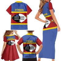 Swaziland Family Matching Short Sleeve Bodycon Dress and Hawaiian Shirt Siyinqaba Eswatini Flag Style - Wonder Print Shop