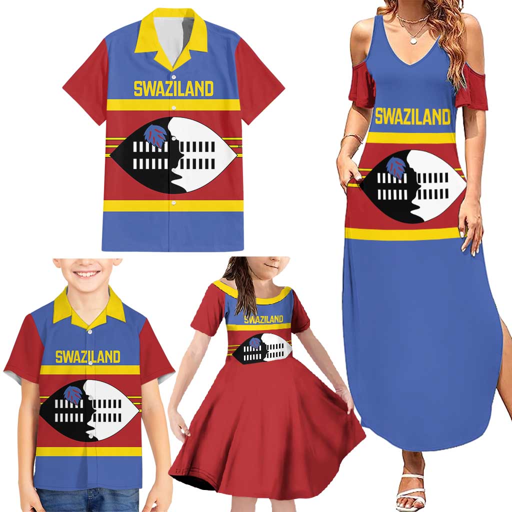 Swaziland Family Matching Summer Maxi Dress and Hawaiian Shirt Siyinqaba Eswatini Flag Style - Wonder Print Shop