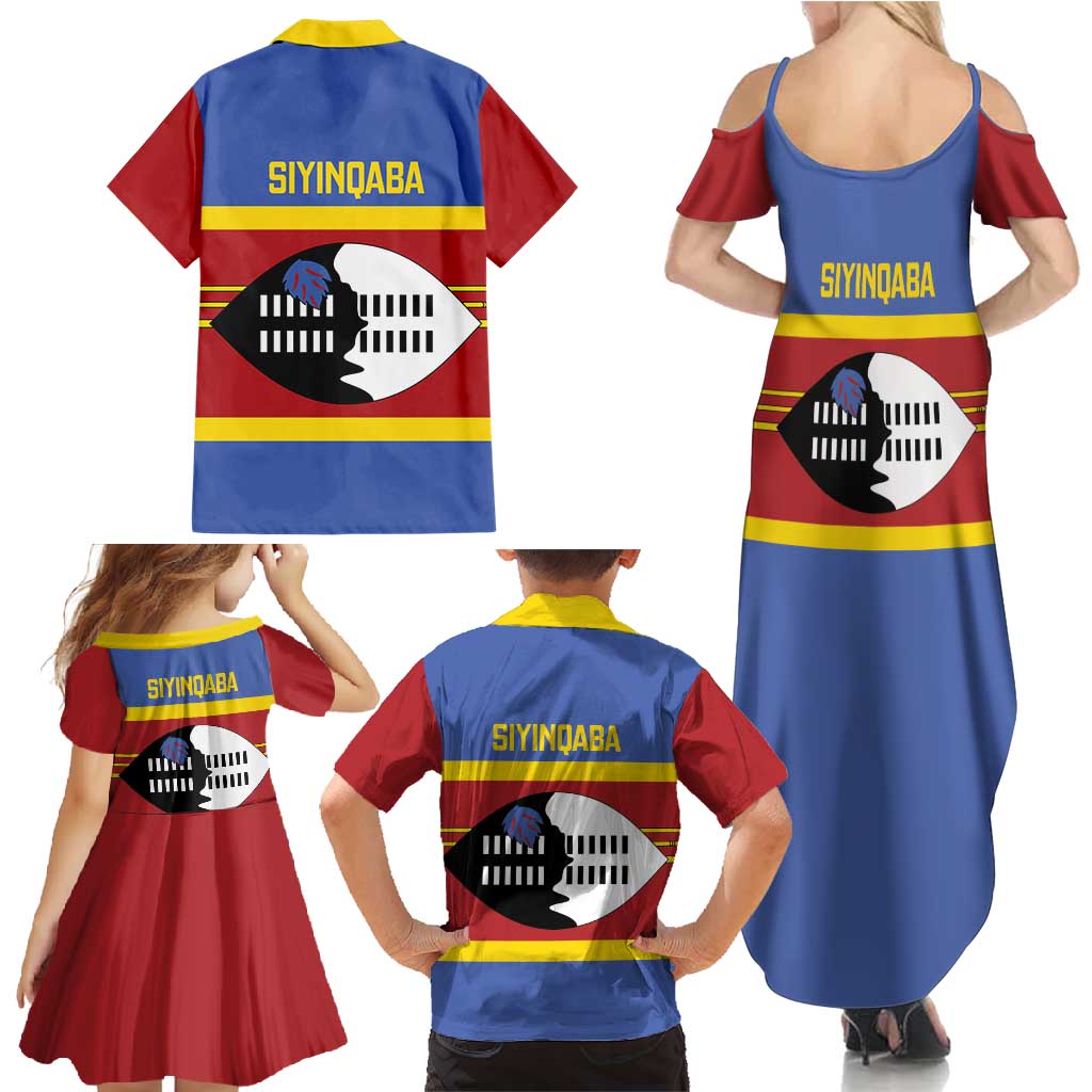 Swaziland Family Matching Summer Maxi Dress and Hawaiian Shirt Siyinqaba Eswatini Flag Style - Wonder Print Shop