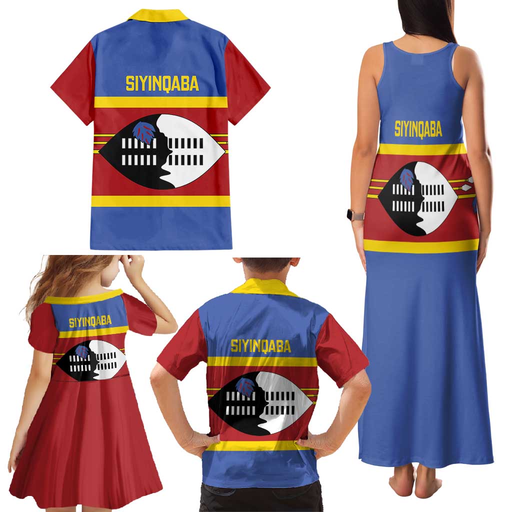 Swaziland Family Matching Tank Maxi Dress and Hawaiian Shirt Siyinqaba Eswatini Flag Style - Wonder Print Shop