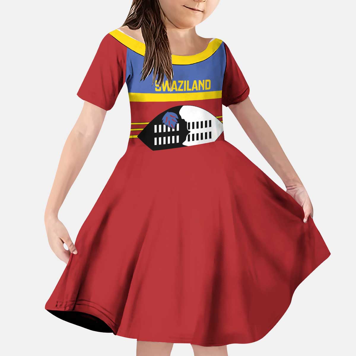 Swaziland Kid Short Sleeve Dress Siyinqaba Eswatini Flag Style - Wonder Print Shop