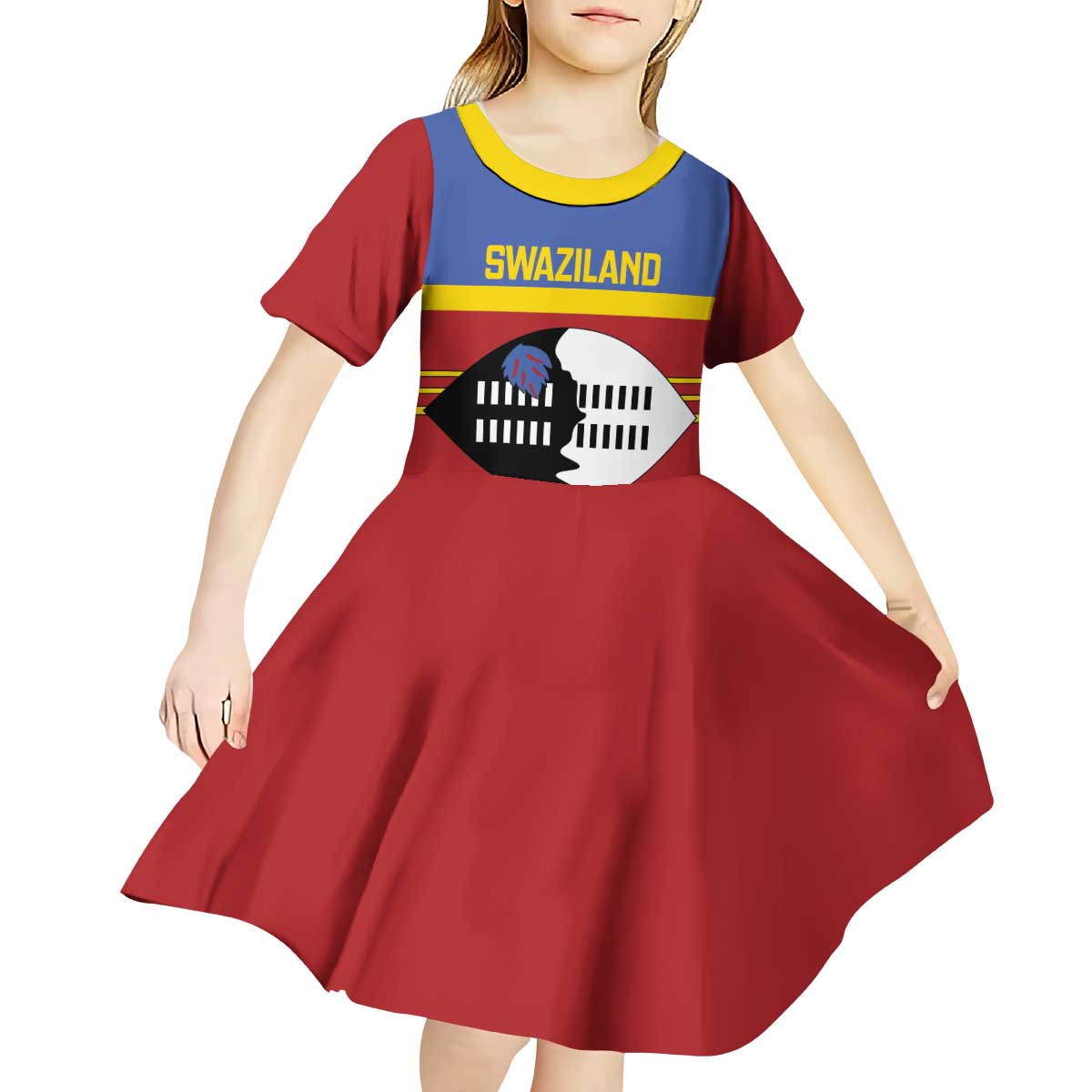 Swaziland Kid Short Sleeve Dress Siyinqaba Eswatini Flag Style - Wonder Print Shop