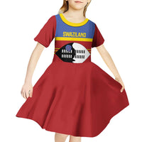 Swaziland Kid Short Sleeve Dress Siyinqaba Eswatini Flag Style - Wonder Print Shop