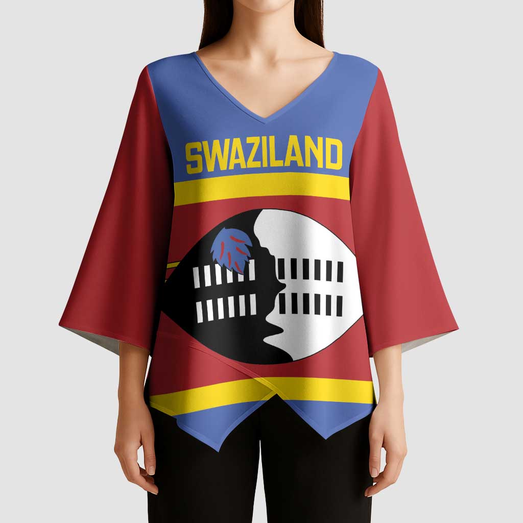 Swaziland Kimono Sleeve Blouse Siyinqaba Eswatini Flag Style - Wonder Print Shop