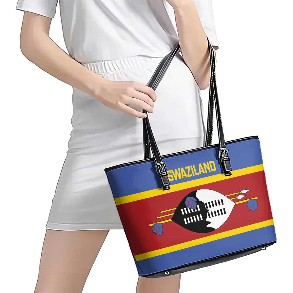 Swaziland Leather Tote Bag Siyinqaba Eswatini Flag Style - Wonder Print Shop