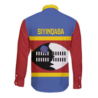 Swaziland Long Sleeve Button Shirt Siyinqaba Eswatini Flag Style - Wonder Print Shop