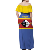 Swaziland Off Shoulder Maxi Dress Siyinqaba Eswatini Flag Style - Wonder Print Shop