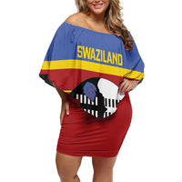Swaziland Off Shoulder Short Dress Siyinqaba Eswatini Flag Style - Wonder Print Shop