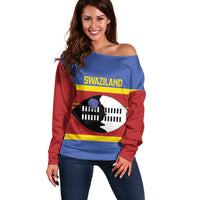 Swaziland Off Shoulder Sweater Siyinqaba Eswatini Flag Style - Wonder Print Shop