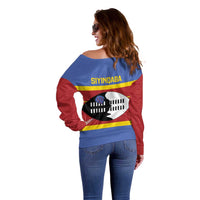 Swaziland Off Shoulder Sweater Siyinqaba Eswatini Flag Style - Wonder Print Shop