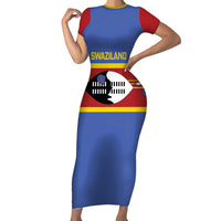 Swaziland Short Sleeve Bodycon Dress Siyinqaba Eswatini Flag Style - Wonder Print Shop